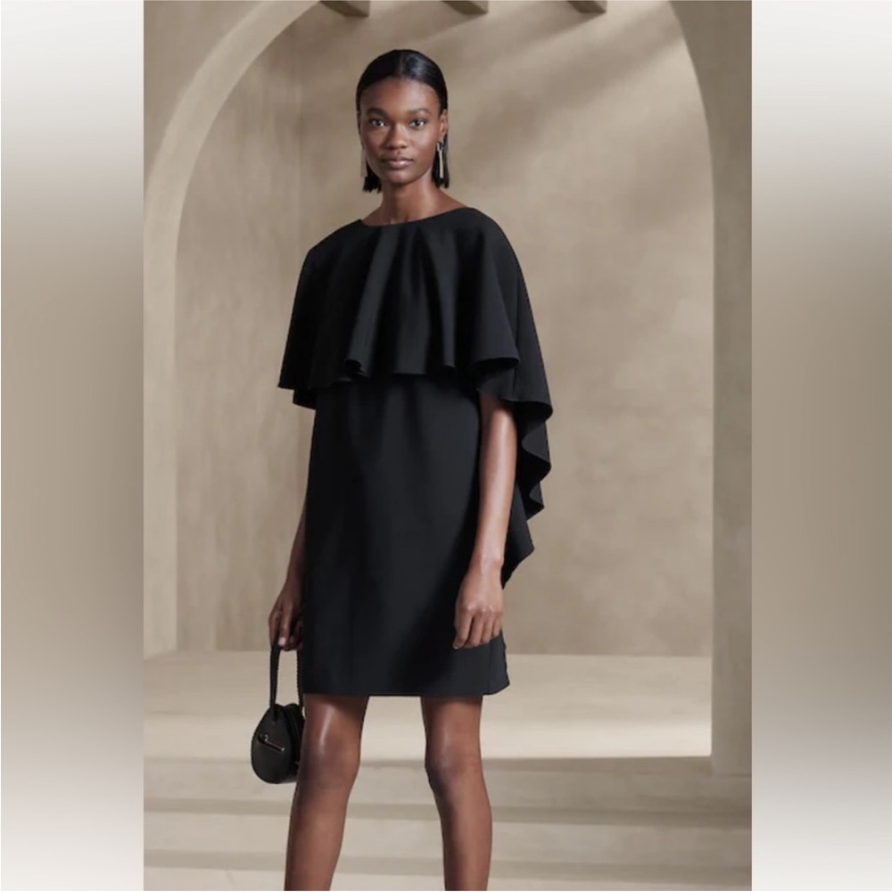 Banana Republic Forte Mini Ruffle Dress Black medium backless NEW - Picture 1 of 8